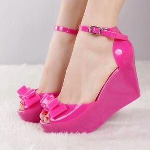 Call It Spring Pink Jelly Water Rubber Bow Wedge Size 37